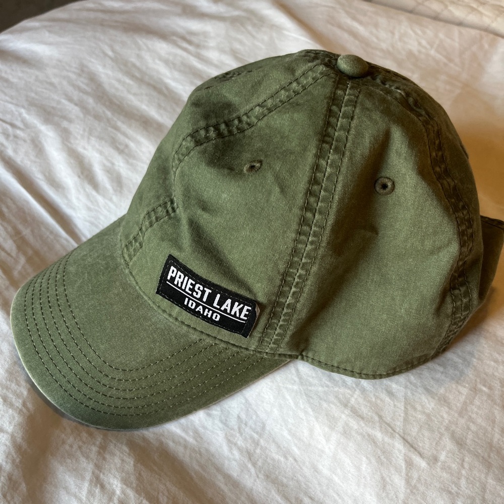 Olive Green Priest Lake Idaho Hat Ball Cap - 100% Cotton - Like New!